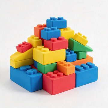 Oversized soft high-density EVA foam interlocking building blocks with rounded safe edges, isolated and centered product on pure white background.