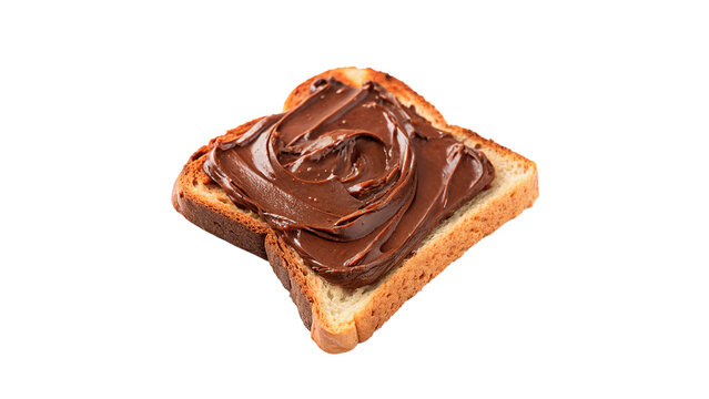 Slice of white bread with sweet chocolate paste isolated on transparent background