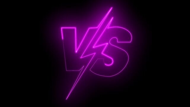 Versus icon animation glowing neon white color v and s letter game match team challenge frame box match sport sign symbol. vs white colour text green and red layer 4K video 