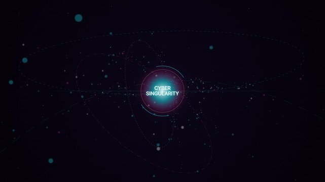 Abstract digital background with glowing center and particles representing cyber singularity or artificial intelligence concept