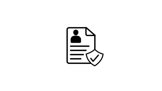 Professional ID document and identity verification icon featuring a user profile, document, and security shield with check mark.