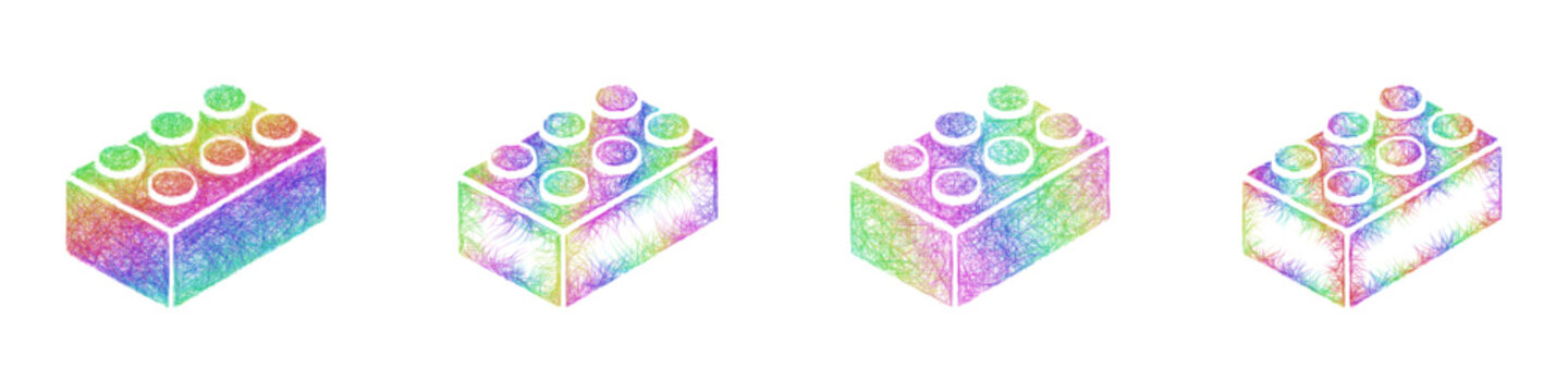Colorful sketch toy brick icon design set