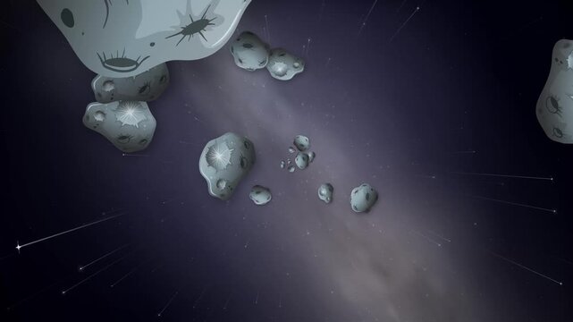Animated Asteroid Field Drifting Through Deep Space Nebula