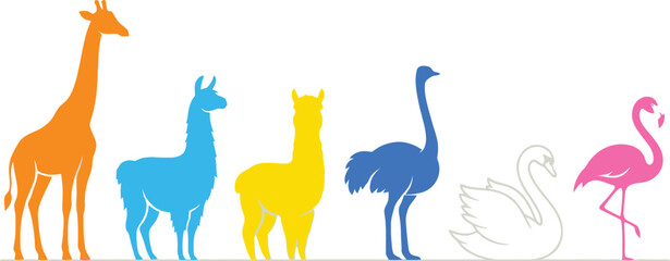 Fototapeta premium A colorful collection of various animal silhouettes standing in a row.