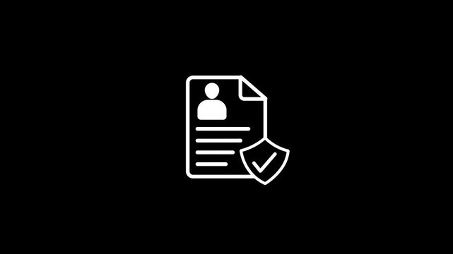 Professional ID document and identity verification icon featuring a user profile, document, and security shield with check mark.