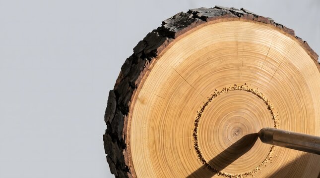 Natural tree wood log cross section showing circular growth rings with timber piece wooden texture round wood grain timber industry raw material tree stump wood surface