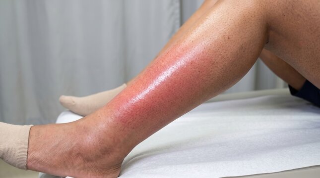 Patient Lower Leg Showing Severe Redness and Swelling from Cellulitis