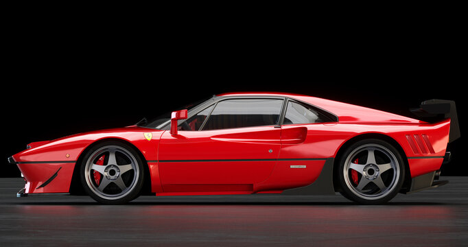 Ferrari 288 GTO in the studio. 3D rendering.