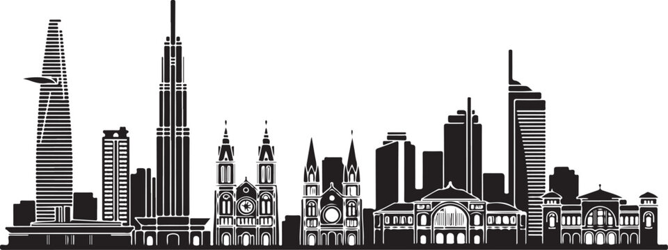 Ho Chi Minh City skyline vector silhouette design icon featuring key landmarks