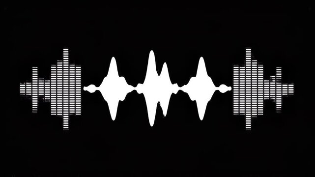 Audio waveform animation with evolving amplitude and frequency on black background during digital sound processing