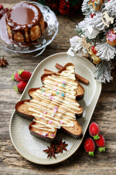 Traditional festive cake in Christmas tree shape.