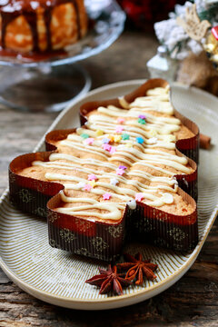 Traditional festive cake in Christmas tree shape.