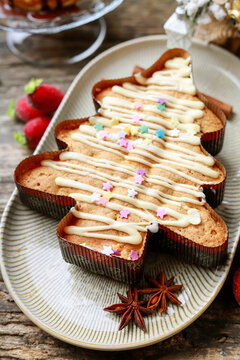 Traditional festive cake in Christmas tree shape.