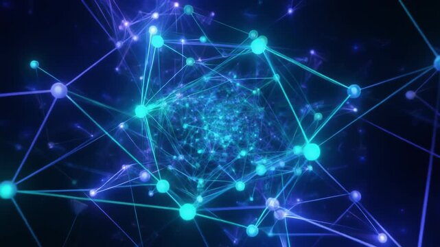 Blue Cyan Network Nodes Data Connection Background