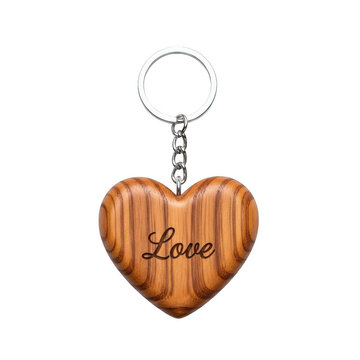 Wooden heart keychain with love inscription