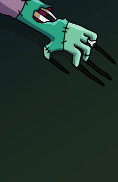Halloween Zombie Hand Background with Copy Space &ndash; Creepy Cartoon Monster Claw Template for Poster, Flyer, Banner and Social Media Design