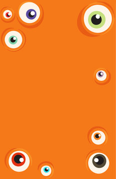 Halloween Eyeball Background with Large Copy Space &ndash; Colorful Cartoon Monster Eyes Template for Posters, Flyers and Social Media