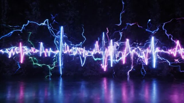 Neon sound wave audio visualization with glowing electric energy pulses