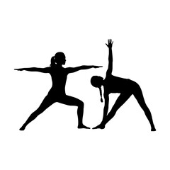 Fototapeta premium Two people practicing yoga poses together outdoors