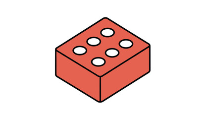 Fototapeta premium Classic red plastic building brick toy with six studs viewed from an isometric angle on a clean white background.