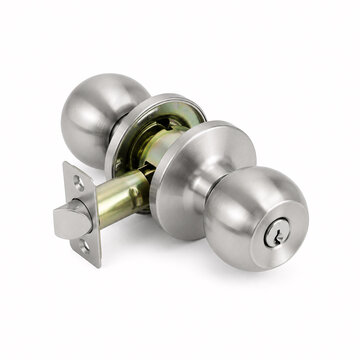 Polished metal door knob with keyhole and latch mechanism