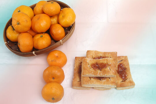 stack of biscuits on white table