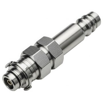 Metal coaxial cable adapter with connectors isolated on white background