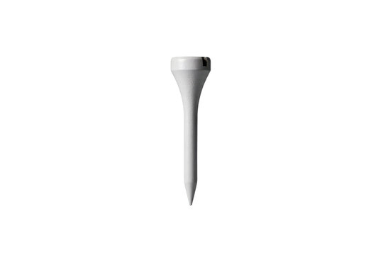 A single white wooden golf tee standing upright for teeing off a ball isolated on a transparent background