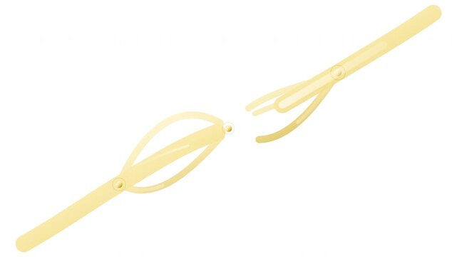Broken yellow urinary catheter medical equipment illustration on white background showing balloon and tube components