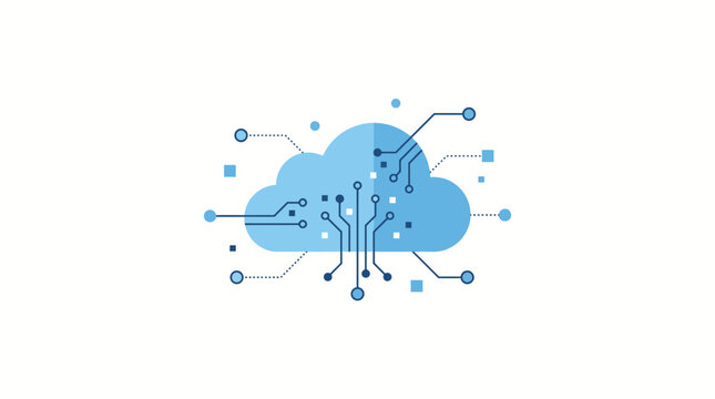 Cloud computing illustration with connected nodes and a white background