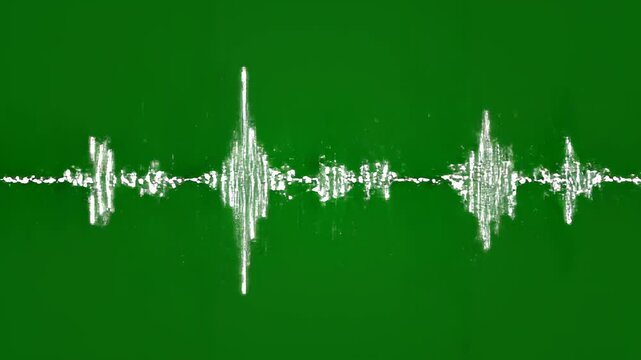 Soundwave audio visualization in green on black background with cinematic motion and selective focus