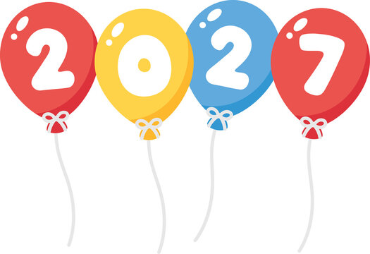 Colorful Balloon 2027 New Year Typography, Flat Design Illustration

