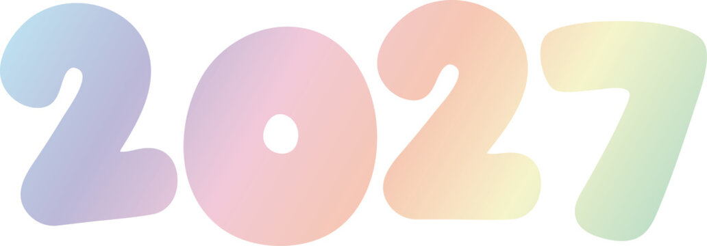 Cute Colorful Pastel Rainbow 2027 New Year Typography, Flat Design Illustration