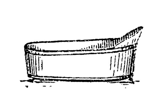 Simple bathtub with roll rim and short legs, old vintage illustration, 1897