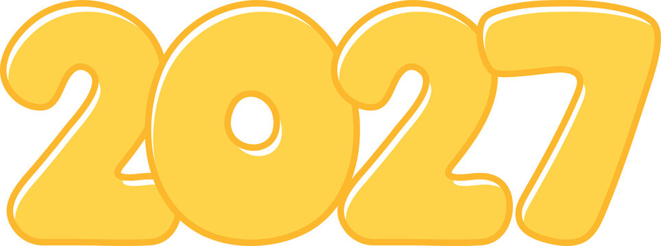 Yellow 2027 New Year Typography, Flat Design Illustration

