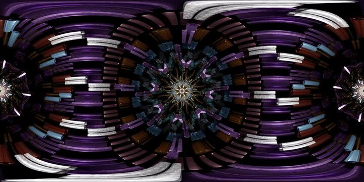 VR 360 mandala in sacred geometry, created as an equirectangular environment map and spiritual loop for dome projection, metaverse worlds, immersive VJ art and HDRI spherical map