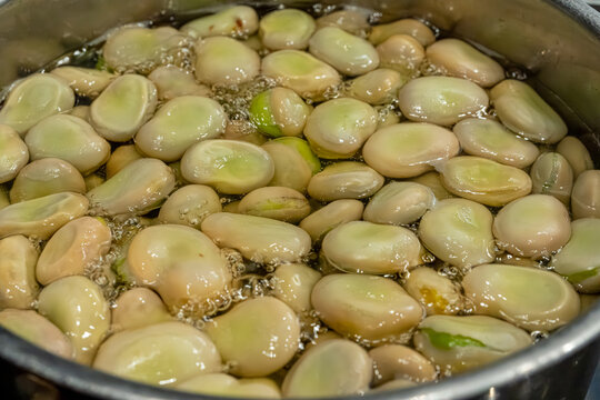 Broad beans or fava beans closeup