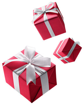 Red color christmas gifts isolated