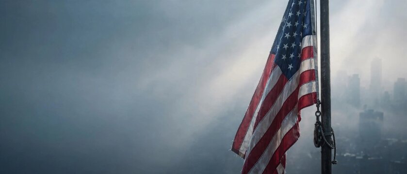 Heartfelt tribute featuring an american flag half mast honoring memory september eleventh two thousand one representing sorrow hope