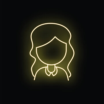 Woman avatar with long hair as a glowing yellow neon outline on black background
