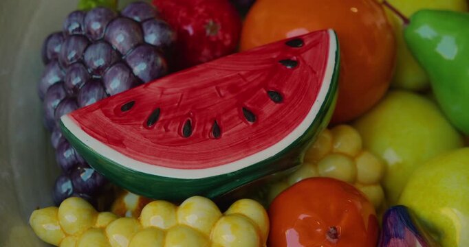 Colorful ceramic fruit display including watermelon in Capri Italy during summer travel