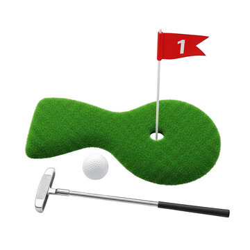 Golf putter club golfball green flag