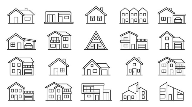 Hand drawn house icons set modern and traditional residential building doodle sketches vector illustration. EPS Editable