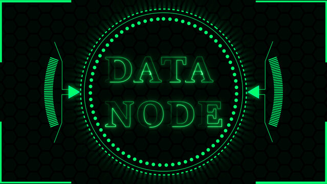 Neon Green Data Node Interface with Hexagonal Pattern and Circular HUD digital technology