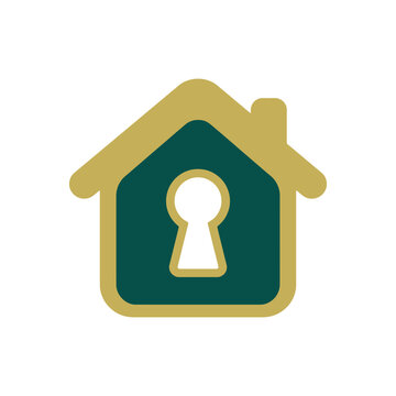 minimalist home security house icon with keyhole symbol representing real estate protection safety and privacy. EPS Editable