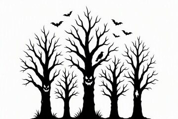 Fototapeta premium Creepy Halloween themed tree silhouettes against a white background