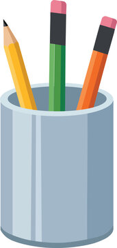 Pencil holder JPG vector illustration featuring colorful pencils inside a metal cup for school, office, and stationery concepts.