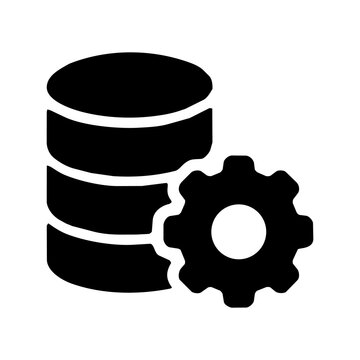 Database management icon with gear symbol for technical system configuration and settings