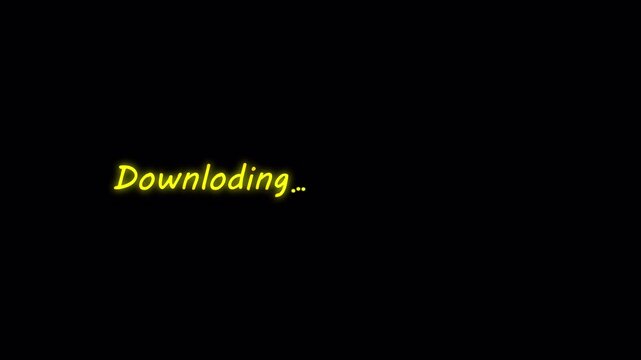 Yellow comic style font text saying downloading on a solid black background screen progress concept