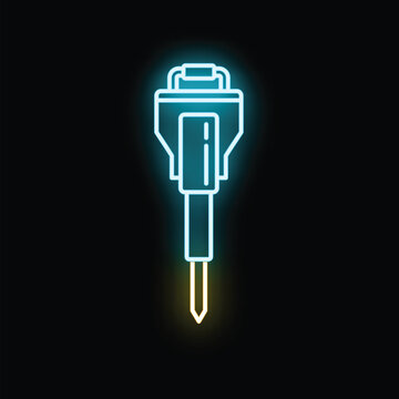 Jackhammer tool illuminating bright blue and yellow light on a black background
